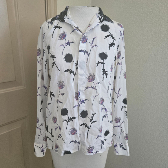 Kenzo Paris / dandelion print silk flutter sleeve Floral button up EU 38 US 6 - Picture 4 of 9